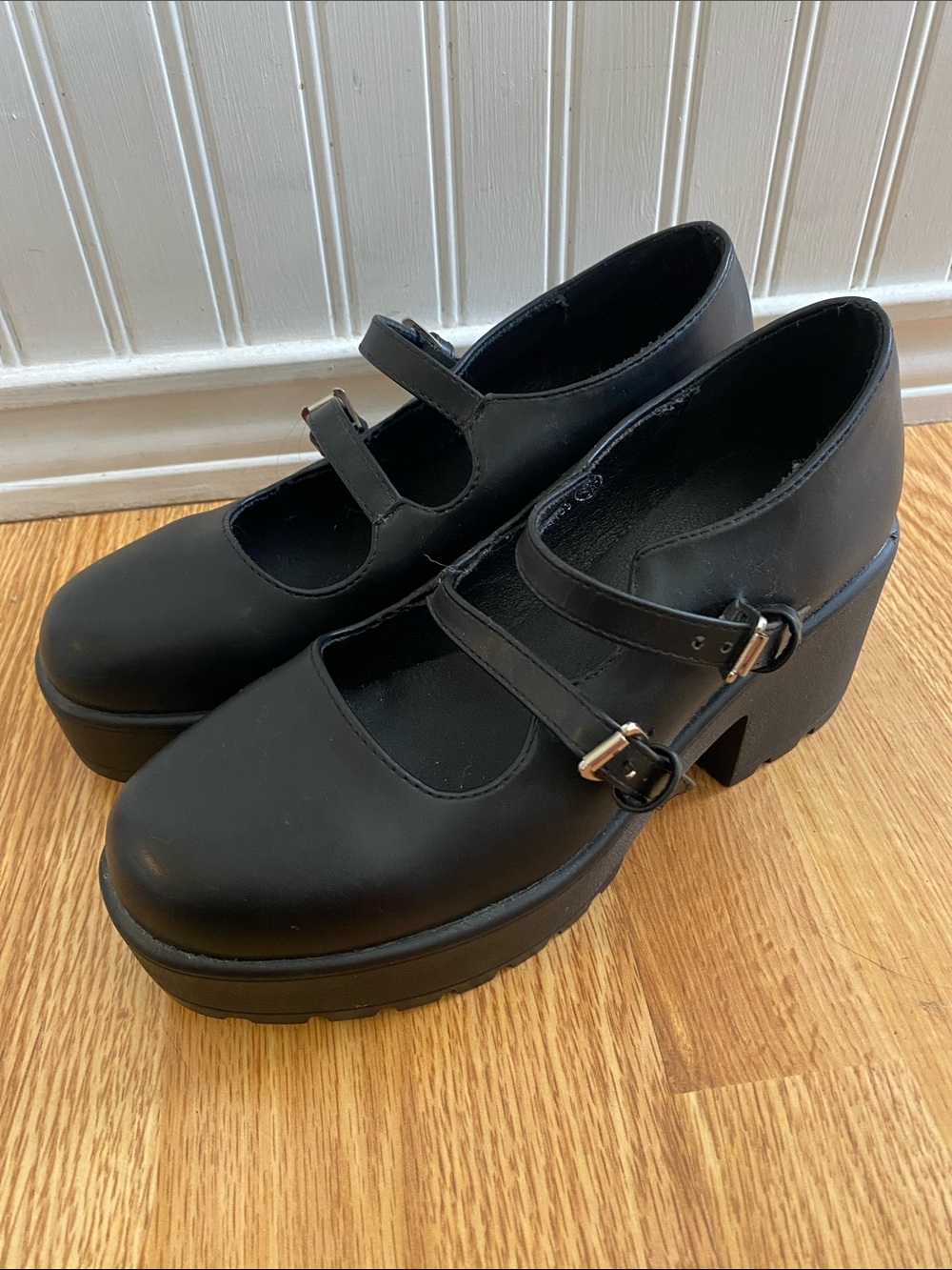 Black Platform Mary Jane Heels with Buckle Straps - Picture 2 of 5
